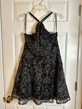Speechless Black and Silver Embroidered Mini Dress